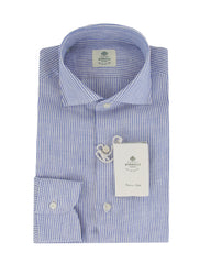 $500 Luigi Borrelli Blue Striped Linen Shirt - Slim - 16/41 - (LB81264)