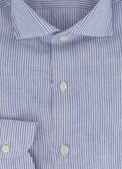 $500 Luigi Borrelli Blue Striped Linen Shirt - Slim - (LB81264) - Parent