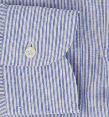 $500 Luigi Borrelli Blue Striped Linen Shirt - Slim - (LB81264) - Parent