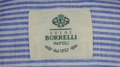 $500 Luigi Borrelli Blue Striped Linen Shirt - Slim - (LB81264) - Parent