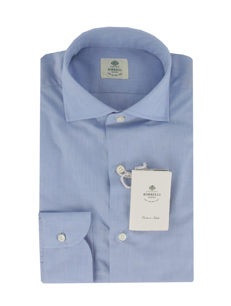 $500 Luigi Borrelli Light Blue Solid Cotton Shirt - Slim - (LB7292612) - Parent