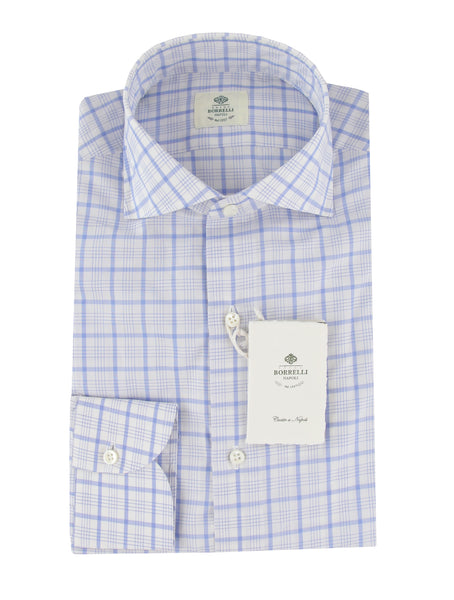 $500 Luigi Borrelli Light Blue Plaid Cotton Shirt - Slim - (LB38267) - Parent