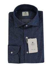 $500 Luigi Borrelli Dark Blue Solid Cotton Shirt - Slim - 14.5/37 - (LB1252511)
