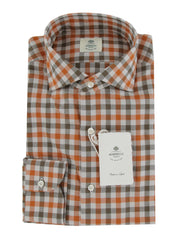 $500 Luigi Borrelli Orange Plaid Cotton Shirt - Slim - (LB1227255) - Parent