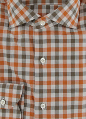 $500 Luigi Borrelli Orange Plaid Cotton Shirt - Slim - (LB1227255) - Parent
