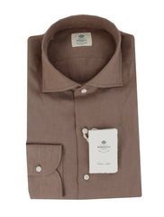 $500 Luigi Borrelli Brown Linen Blend Shirt - Slim - (LB1252515) - Parent