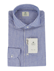 $500 Luigi Borrelli Blue Linen Blend Shirt - Slim - 18/45 - (LB1252514)