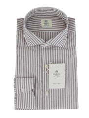 $500 Luigi Borrelli Brown Striped Cotton Shirt - Slim - (LB328261) - Parent