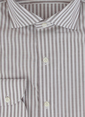 $500 Luigi Borrelli Brown Striped Cotton Shirt - Slim - (LB328261) - Parent