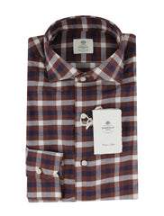 $500 Luigi Borrelli Brown Plaid Cotton Shirt - Slim - (LB7292614) - Parent