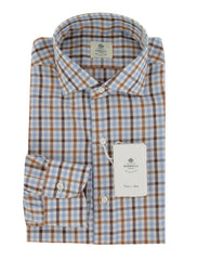 $500 Luigi Borrelli Light Brown Plaid Shirt - Slim - 15/38 - (LB1227252)