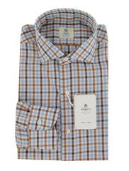 $500 Luigi Borrelli Light Brown Plaid Shirt - Slim - (LB1227252) - Parent