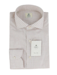 $500 Luigi Borrelli Light Brown Plaid Cotton Shirt - Slim - 14.5/37 - (LB38265)