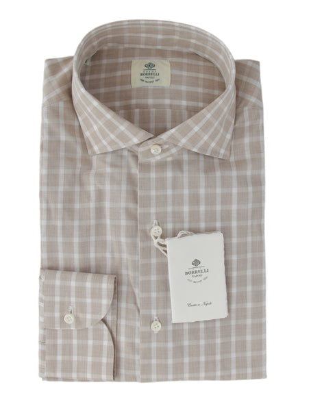 $500 Luigi Borrelli Light Brown Plaid Cotton Shirt - Slim - (LB38269) - Parent