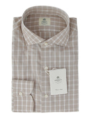 $500 Luigi Borrelli Light Brown Plaid Cotton Shirt - Slim - 15/38 - (LB38269)