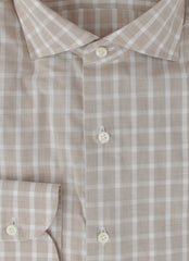 $500 Luigi Borrelli Light Brown Plaid Cotton Shirt - Slim - (LB38269) - Parent