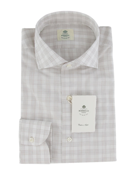 $500 Luigi Borrelli Light Brown Plaid Shirt - Slim - (LB328267) - Parent
