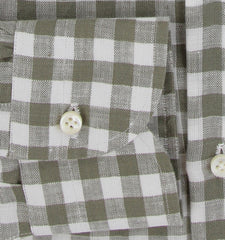 $500 Luigi Borrelli Green Check Linen Shirt - Slim - (LB382624) - Parent