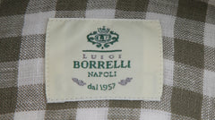 $500 Luigi Borrelli Green Check Linen Shirt - Slim - (LB382624) - Parent