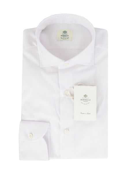 $500 Luigi Borrelli White Solid Cotton Shirt - Slim - (LB729263) - Parent