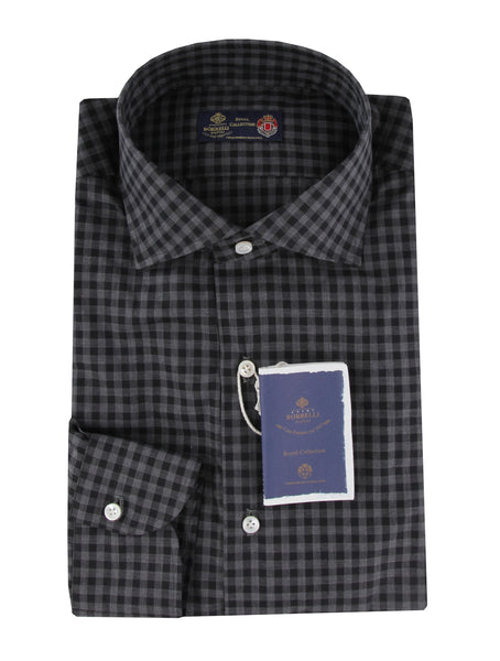 $500 Luigi Borrelli Dark Gray Check Cotton Shirt - Slim - (LB382610) - Parent