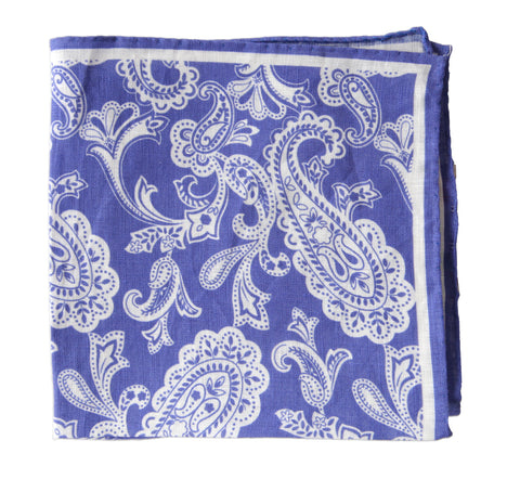 Luciano Barbera Blue Linen Pocket Square