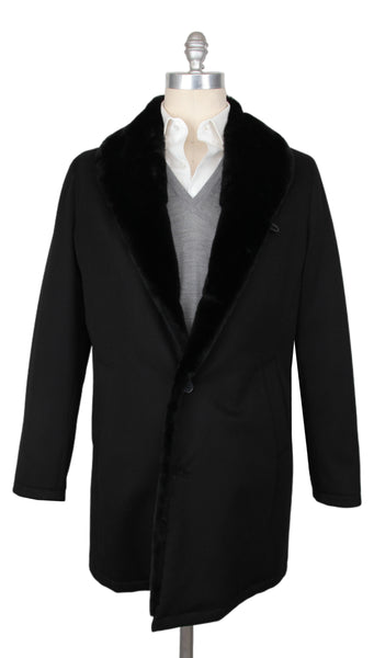 $5000 Mandelli Black Cashmere Solid Coat - (MM1016252) - Parent