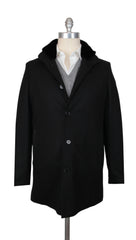 $3975 Mandelli Black Cashmere Blend Solid Coat - 40/50 - (MM10282515)
