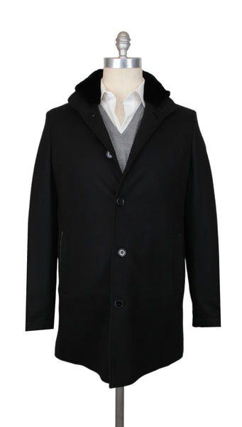 $3975 Mandelli Black Cashmere Blend Solid Coat - (MM10282515) - Parent