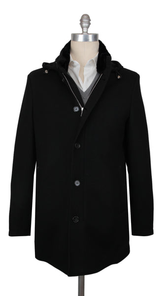 $4475 Mandelli Black Cashmere Blend Solid Coat - (MM10282510) - Parent