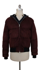 $2700 Mandelli Burgundy Red Suede Solid Puffer Jacket - (MM413245) - Parent