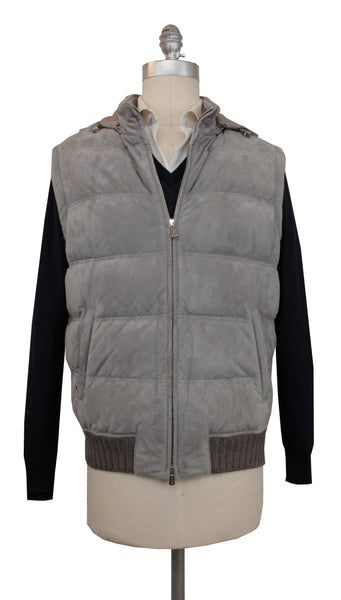 $3600 Mandelli Light Gray Suede Solid Jacket Vest - (MM328241) - Parent