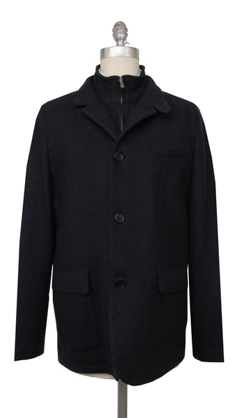 $4125 Mandelli Dark Blue Cashmere Blend Solid Coat - (MM413241) - Parent