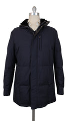 $4750 Mandelli Navy Blue Silk Solid Coat - (MM413244) - Parent