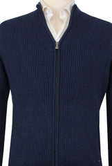 $1500 Mandelli Navy Blue Cashmere Crewneck Jacket - (MM918244) - Parent