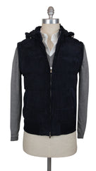 $2775 Mandelli Dark Blue Leather Solid Jacket Vest - (MM1113254) - Parent