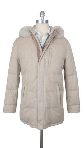 $5600 Mandelli Beige Cashmere Solid Coat - (MM10282512) - Parent