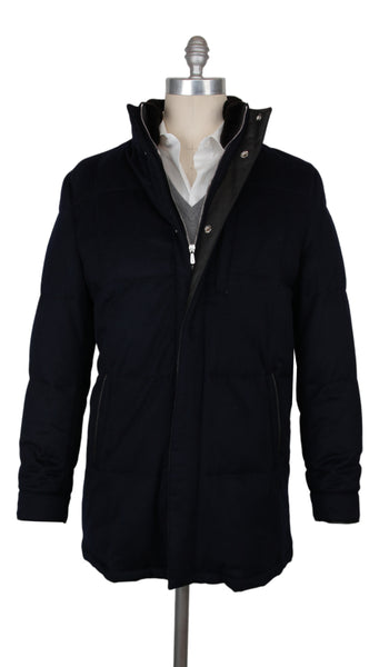 $5200 Mandelli Dark Blue Cashmere Solid Coat - (MM1113251) - Parent