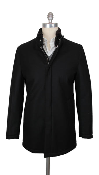 $3300 Mandelli Black Wool Blend Solid Jacket - (MM1028255) - Parent