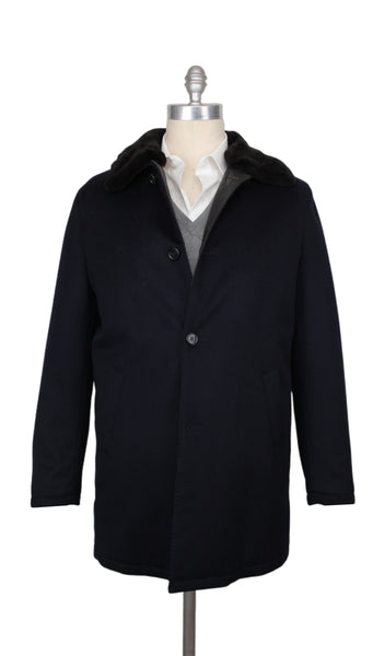 $11300 Mandelli Dark Blue Cashmere Solid Coat - (MM10282516) - Parent