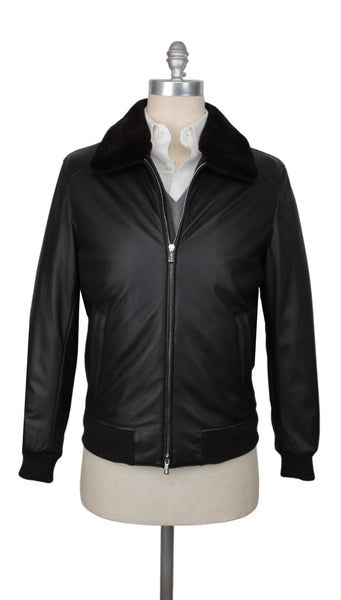 $6775 Mandelli Black Leather Solid Jacket - (MM1016251) - Parent