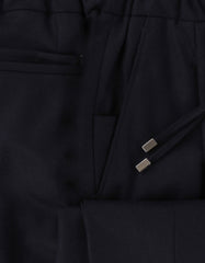 $450 Mandelli Dark Blue Solid Wool Pants - Slim - (MM43247) - Parent