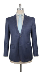 $3900 Maeni Parma Blue Wool Striped Suit - 48/58 - (MP319243)