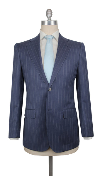 $3900 Maeni Parma Blue Wool Striped Suit - (MP319243) - Parent