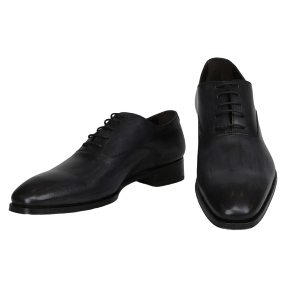 $925 Max Verre Dark Gray Leather Plain Toe Oxford Shoes - (MV59263) - Parent