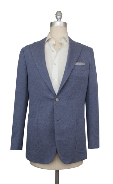 $3000 Principe d'Eleganza Blue Cotton Blend Solid Sportcoat - (PE517251) - Parent