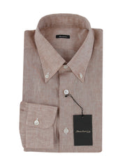 $375 Sartorio Napoli Brown Solid Linen Shirt - Slim - 17/43 - (SA222252)
