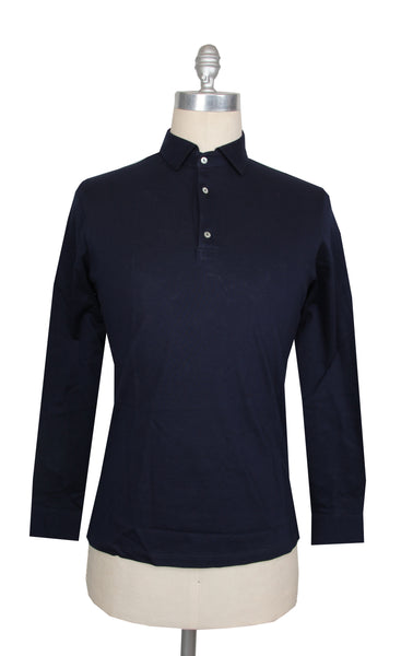 $675 Sartorio Napoli Dark Blue Solid Cotton Polo - (SA415261) - Parent