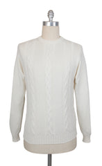 $1000 Sartorio Napoli Off White Crewneck Sweater - L/52 - (SA823255)
