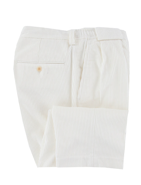 $625 Sartorio Napoli White Solid Corduroy Pants - Slim - (SA821251) - Parent